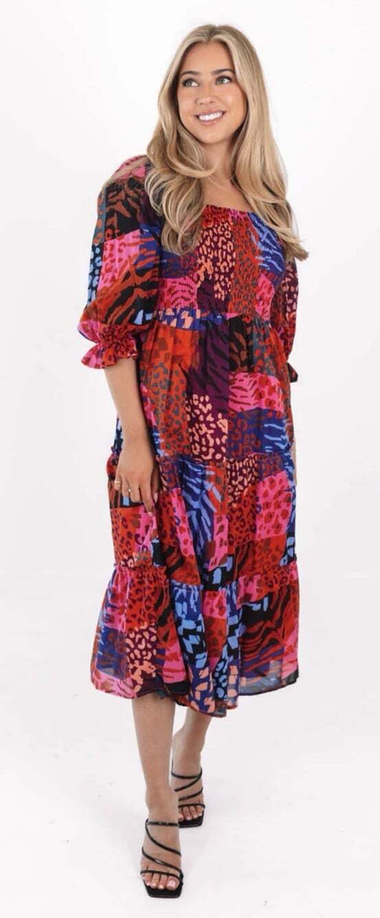 J. MARIE The Jade Square Neck Ruched Midi Dress Multicolor Floral Size Med. A591